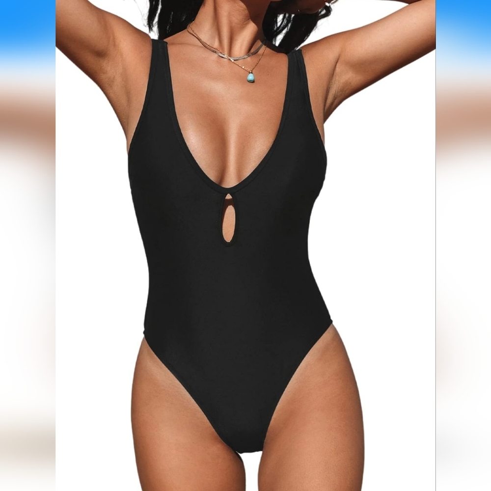Women's V Neck One Piece Bathing Suits Tummy Control, Curvy